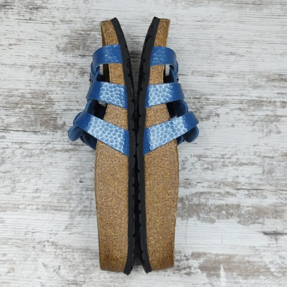 🟦Sz 37 Like New Birkenstock Blue Triple Strap Slide Sandal - Picture 14 of 16